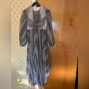 Zimmerman snakeskin print balloon sleeve midi asymmetrical dress. Size 0.